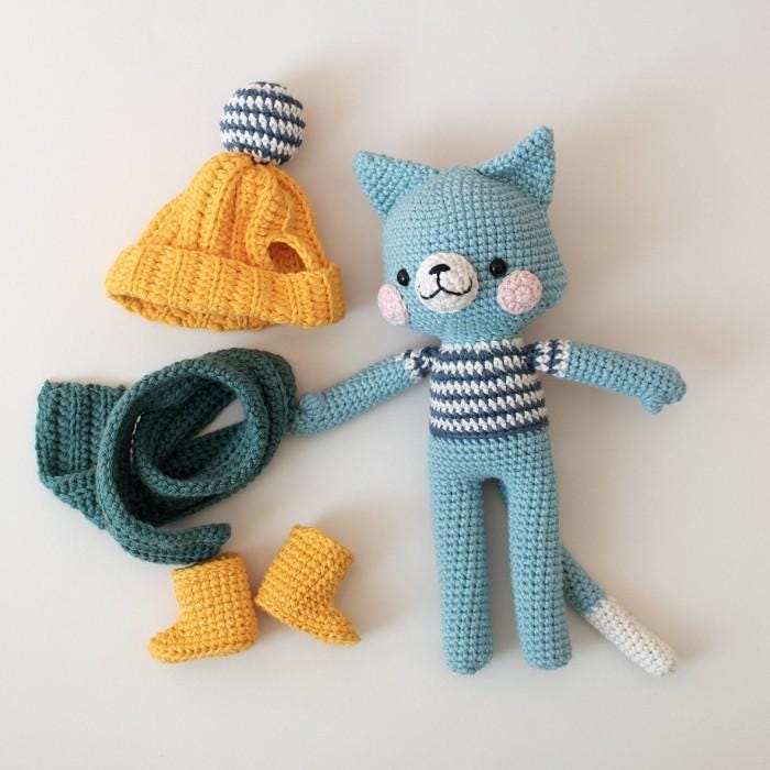 Free Crochet Mr Cat Amigurumi Pattern PDF - Cute Cat Toy Pattern, DIY Amigurumi Kit, Instant Download, Craft Project for Cat Lovers Doll Making