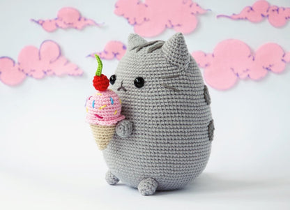 FREE Crochet Sweet Cat with Ice Cream Amigurumi Pattern PDF | DIY Kit, Instant Download, Cute Gift Idea for Cat Lovers Doll Making