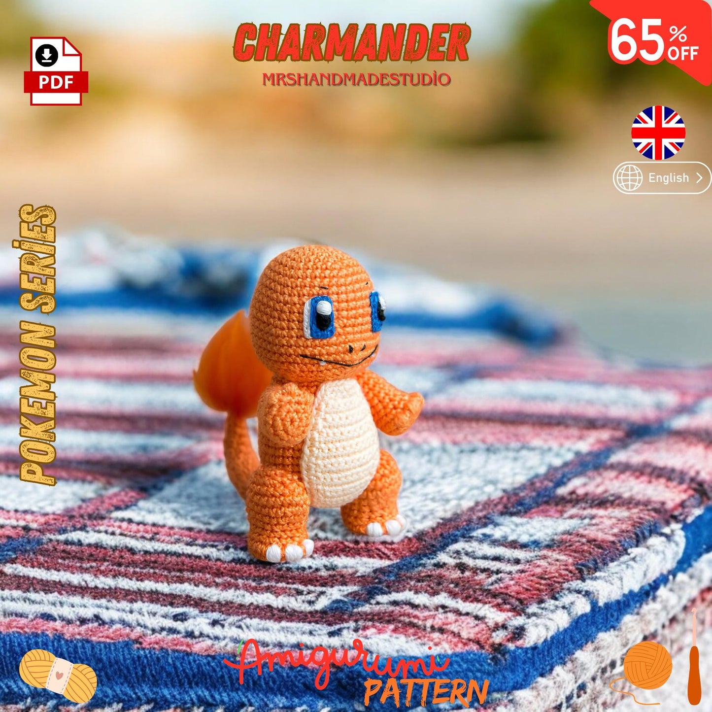 Crochet Charmander (POKEMON) Amigurumi Pattern PDF | 5 Language