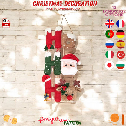 Crochet HoHoHo Christmas Decoration Santa Claus Ornament Pattern PDF in 10 Languages