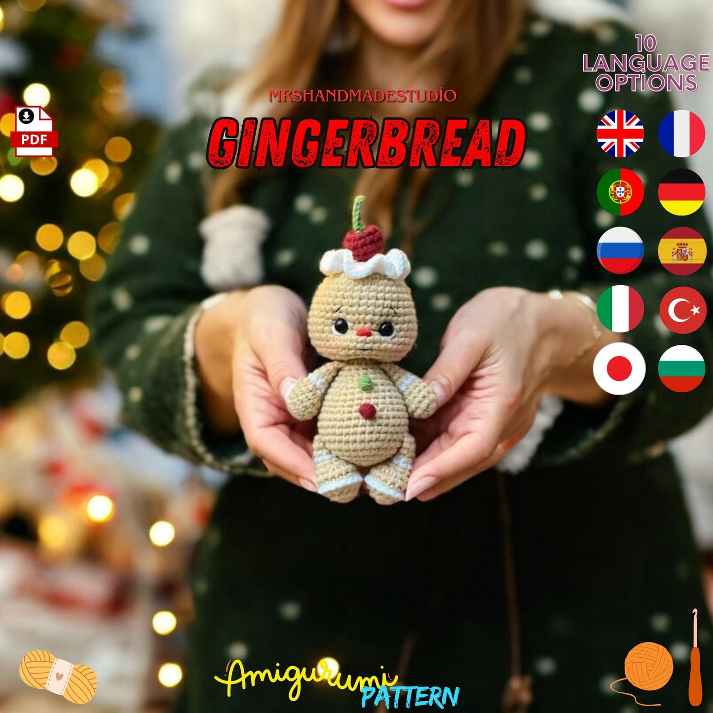 Crochet Gingerbread Amigurumi Pattern PDF - Cute Christmas Doll Making Tutorial, Holiday Craft Project, DIY Gift Idea