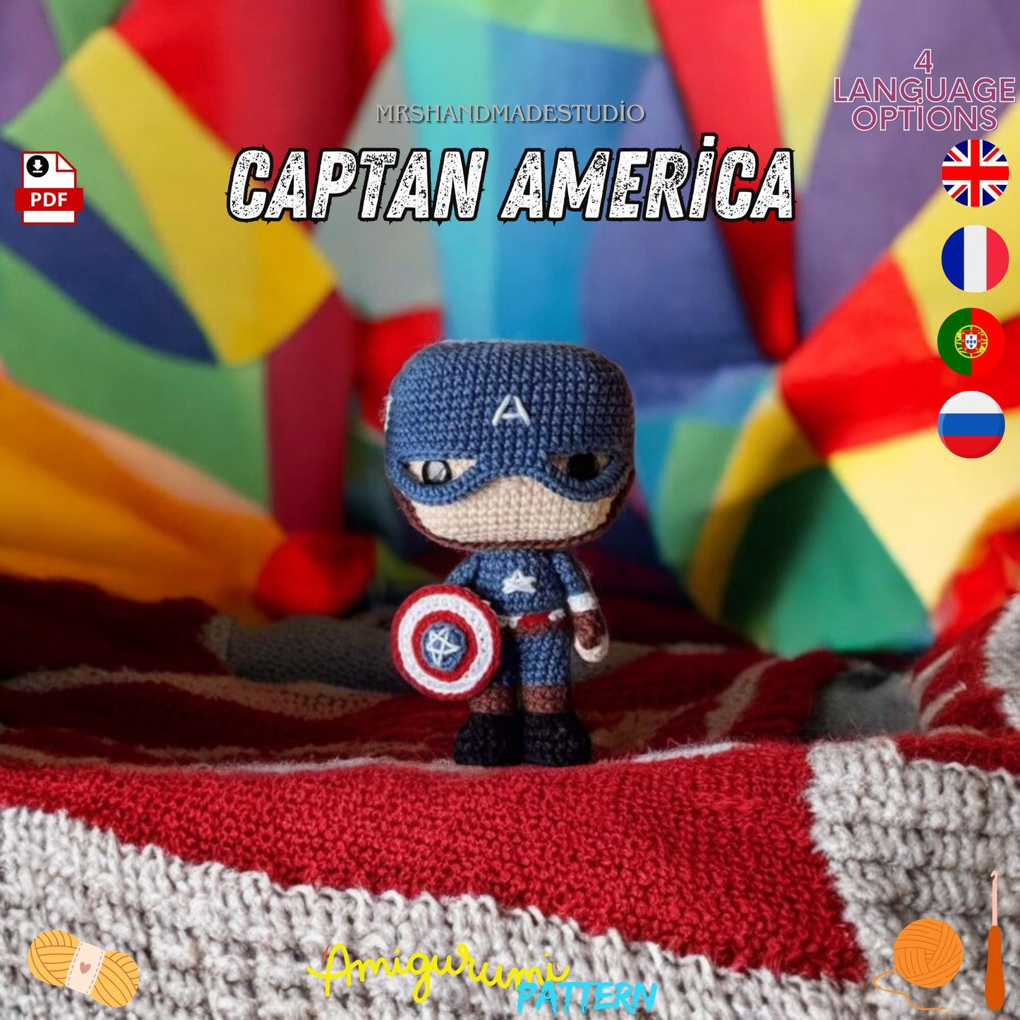 Crochet Captain America Amigurumi Pattern PDF | Superhero Doll DIY Project, Instant Download, Handmade Gift Idea