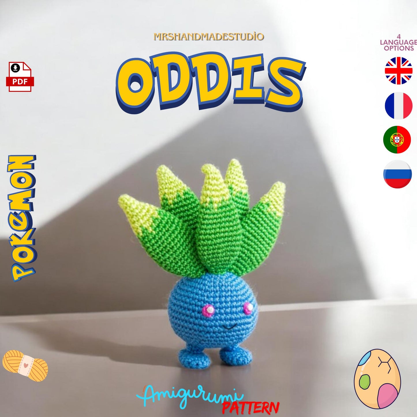 Crochet Oddis Amigurumi Pattern PDF | Cute Pokémon DIY Craft, Instant Download, Easy Instructions, Handmade Toy Pattern