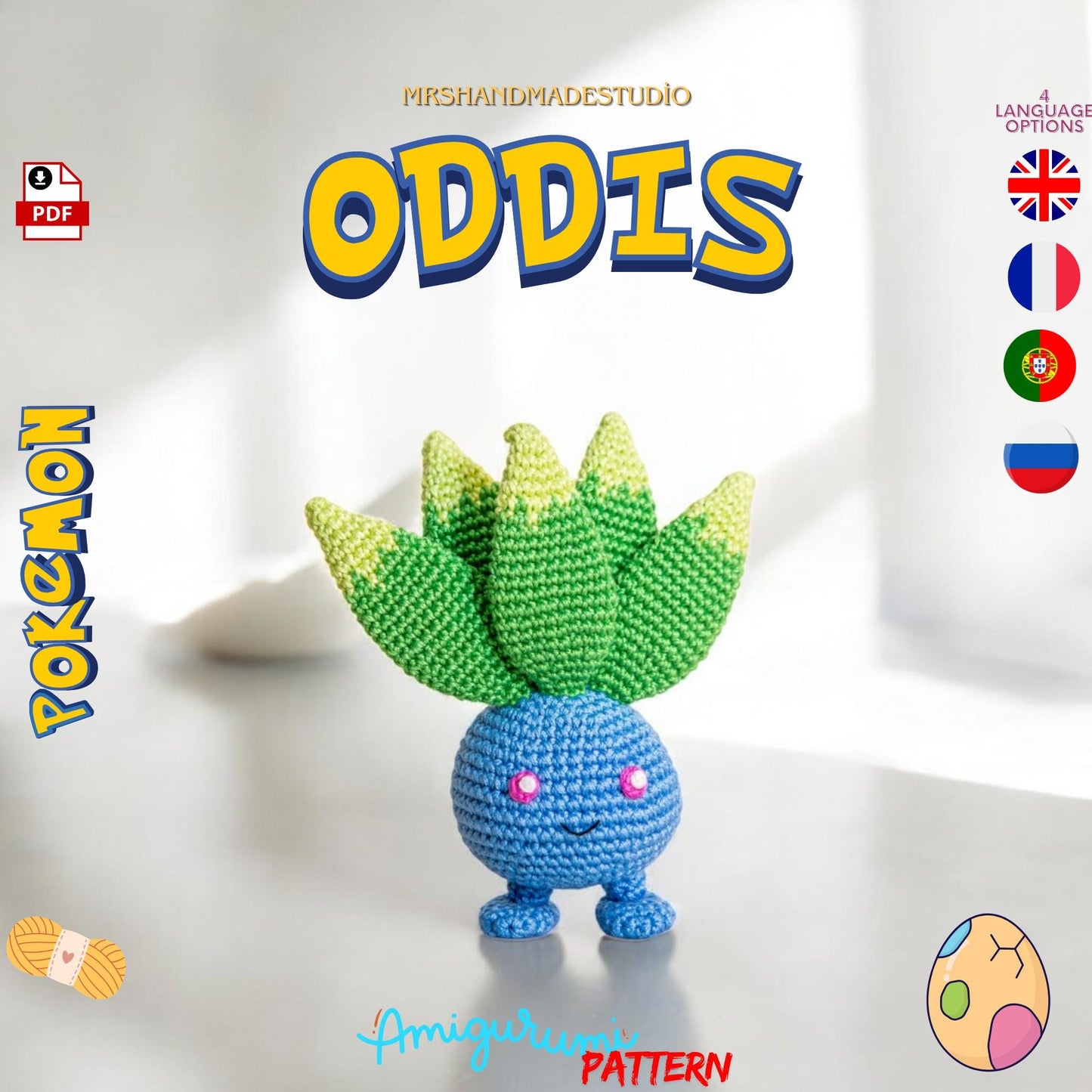 Crochet Oddis Amigurumi Pattern PDF | Cute Pokémon DIY Craft, Instant Download, Easy Instructions, Handmade Toy Pattern