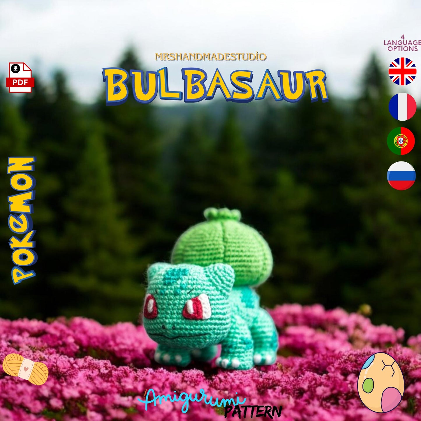 Crochet Bulbasaur(Pokémon) Amigurumi Pattern PDF | Cute Pokémon DIY Tutorial, Easy to Follow, Handmade Toy Guide