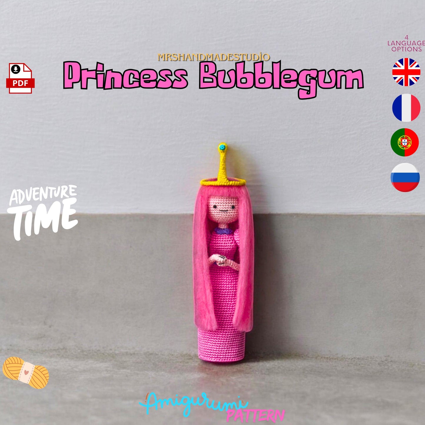 Crochet Princess Bubblegum Pattern | Adventure Time Amigurumi PDF | Fun Crochet Toy | Instant Download | DIY Craft Project for Fans