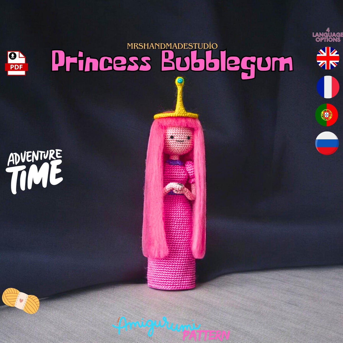 Crochet Princess Bubblegum Pattern | Adventure Time Amigurumi PDF | Fun Crochet Toy | Instant Download | DIY Craft Project for Fans