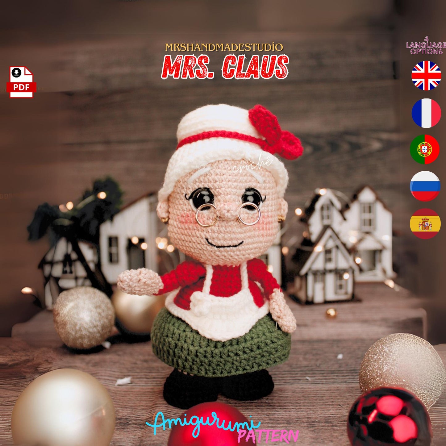 Crochet Mrs. Claus Amigurumi Pattern PDF - 5 Languages, Holiday Crochet Project, Festive Gift Idea, DIY Christmas Decor