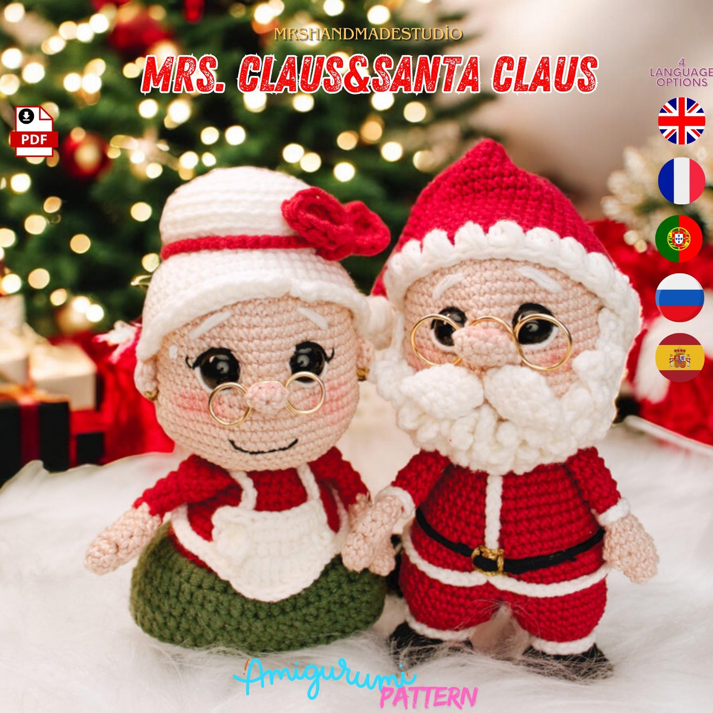 Crochet Mrs. Claus Amigurumi Pattern PDF - 5 Languages, Holiday Crochet Project, Festive Gift Idea, DIY Christmas Decor