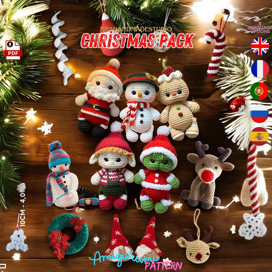 Crochet Christmas Tree Decorations toys set 15 in 1 pattern PDF- 5 laungues crochet| Affordable Bulk Purchase, DIY Holiday Decor Doll Making