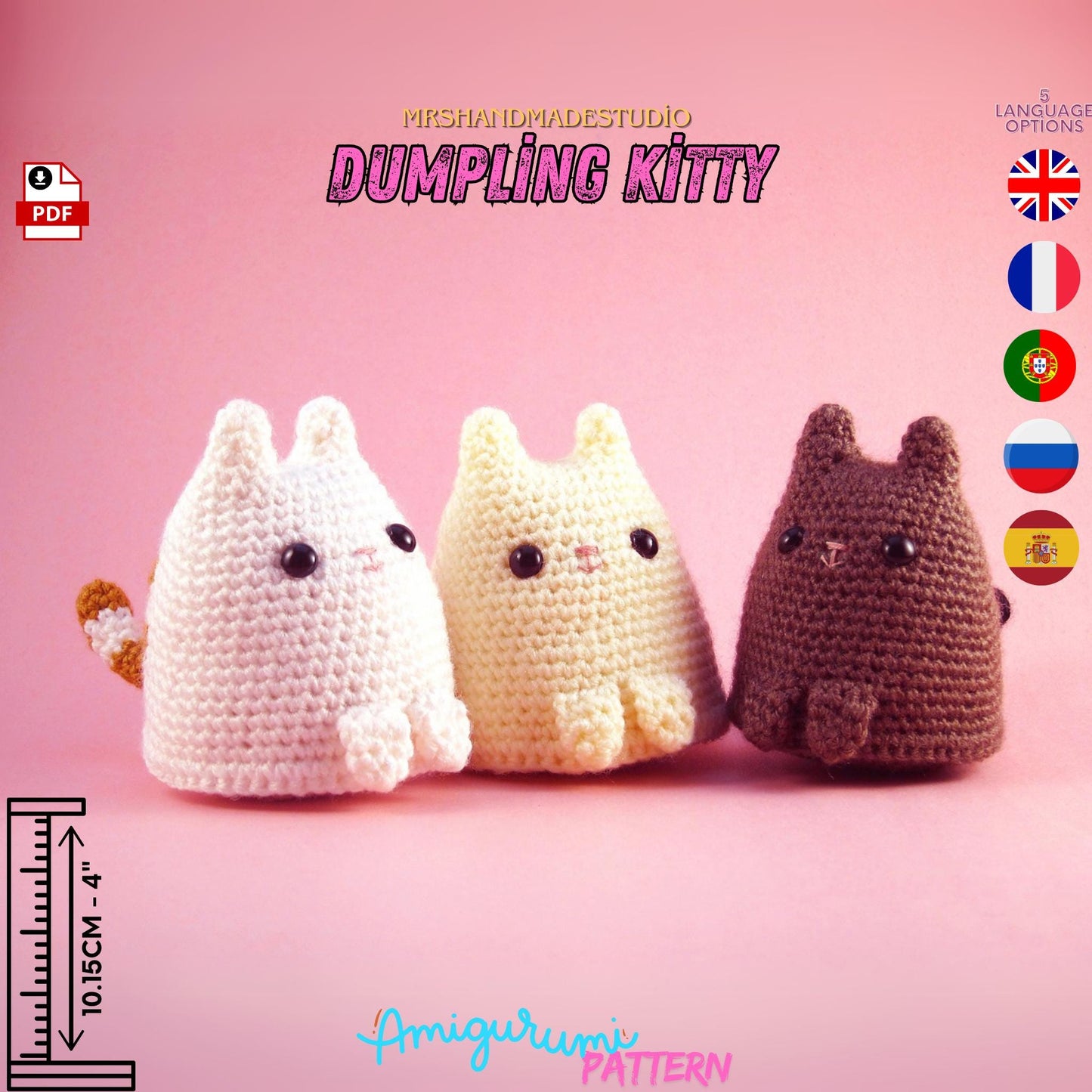 Crochet Dumpling Kitty Amigurumi Pattern PDF | 5 Languages Cute & Easy Crochet Project for Cat Lovers, Instant Download Doll Making