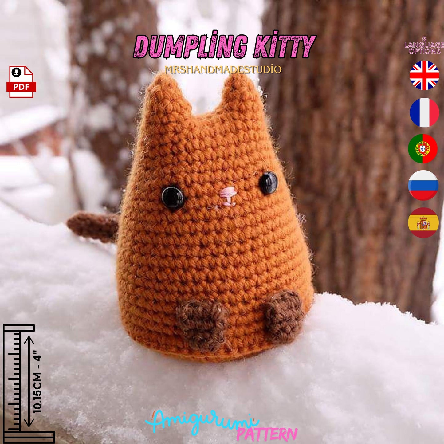 Crochet Dumpling Kitty Amigurumi Pattern PDF | 5 Languages Cute & Easy Crochet Project for Cat Lovers, Instant Download Doll Making