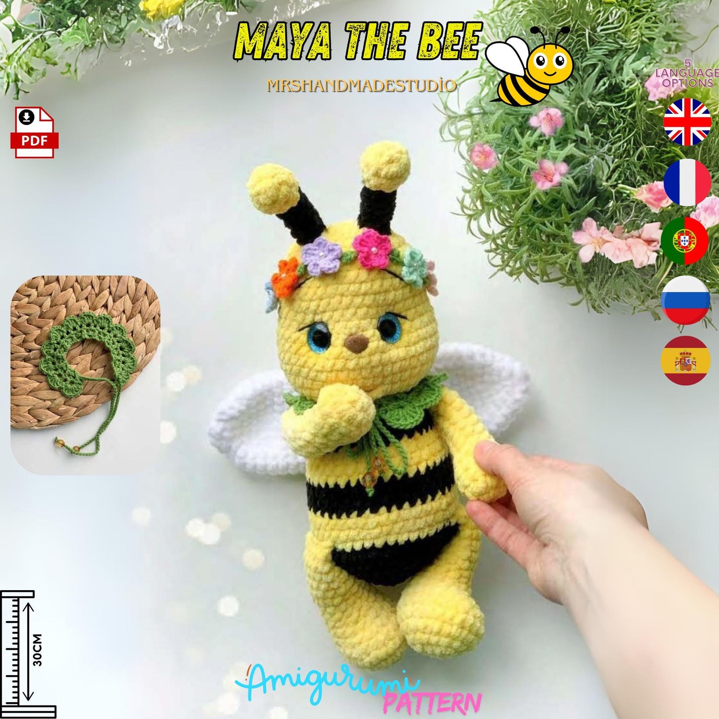 Crochet Maya The Bee Amigurumi Pattern PDF - 5 Language Options, Perfect for Gifts & Beginners