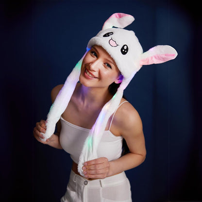 Rabbit Hat Beanie Cap with LED Ears - Moving White Beanie, Cute Winter Accessory, Free Shipping 55 x 17 cm