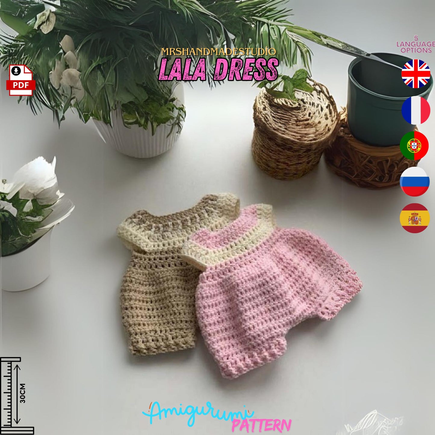 Crochet Bunny Lala Rabbit's Dress-2 Pattern PDF | 5 Language