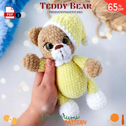 FREE Crochet Teddy Bear Amigurumi Pattern PDF | Cute Pajamas Design, DIY Craft, Instant Download Doll Making