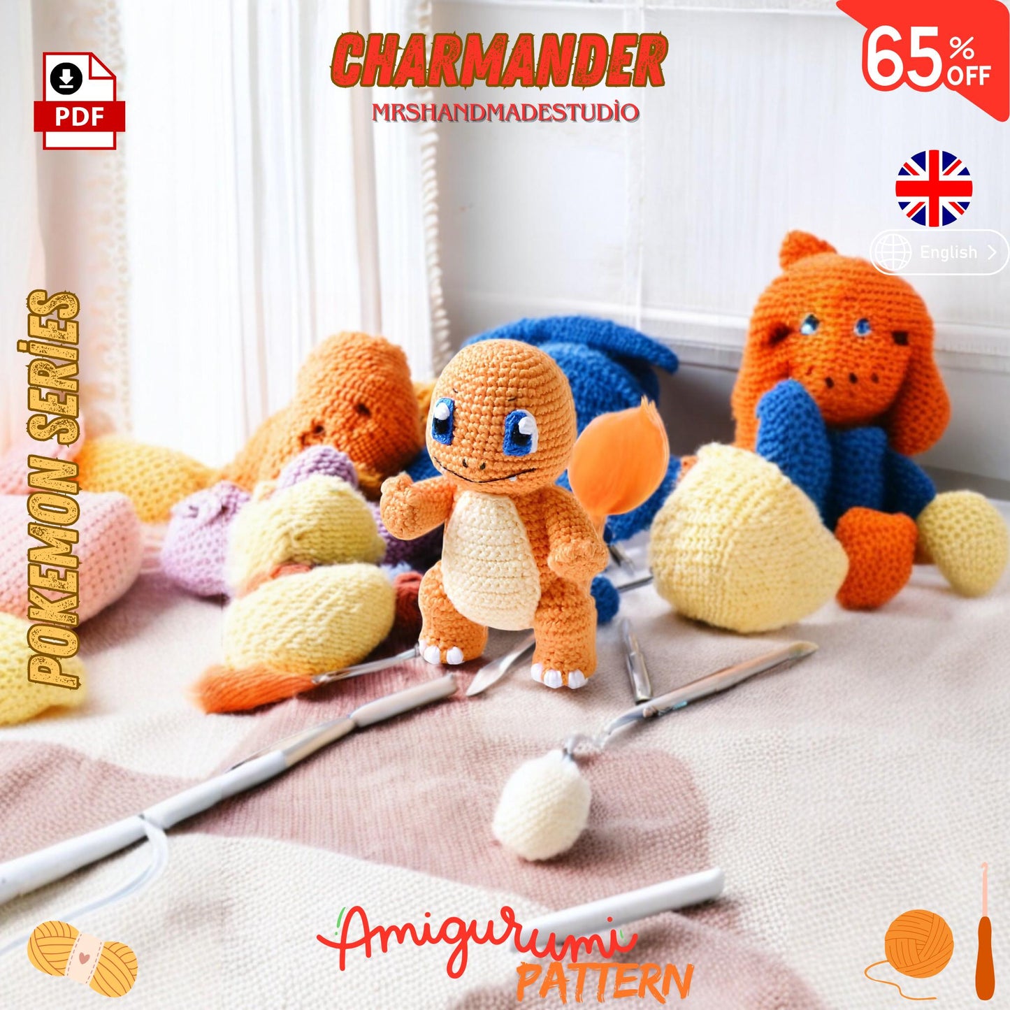 Crochet Charmander (POKEMON) Amigurumi Pattern PDF | 5 Language