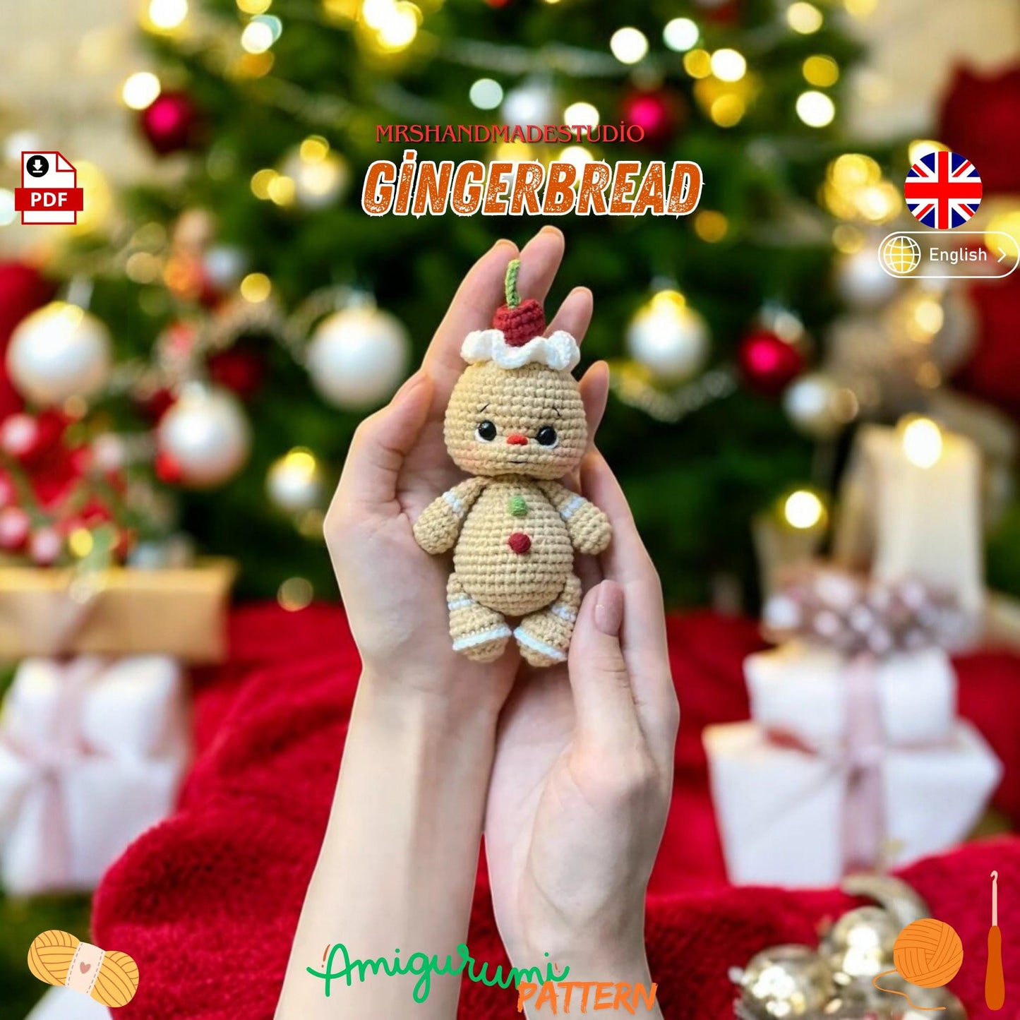 Crochet Gingerbread Amigurumi Pattern PDF - Cute Christmas Doll Making Tutorial, Holiday Craft Project, DIY Gift Idea