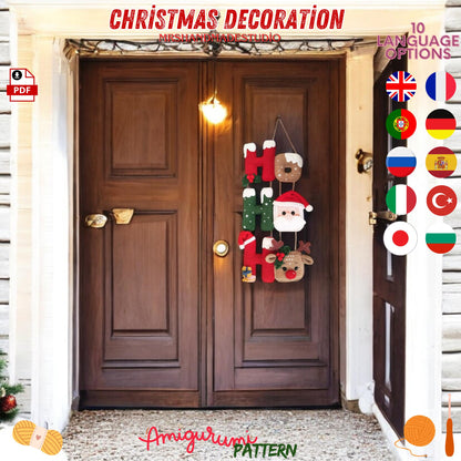 Crochet HoHoHo Christmas Decoration Santa Claus Ornament Pattern PDF in 10 Languages