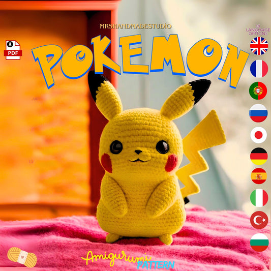 Crochet Pikachu Amigurumi Pattern 10 Language Options Doll Making PDF | Easy DIY Pokemon Toy Tutorial, Instant Download Doll Making