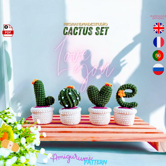 Crochet Cactus LOVE Pattern PDF - Amigurumi Succulent Home Decor & Gift Idea for Plant Lovers