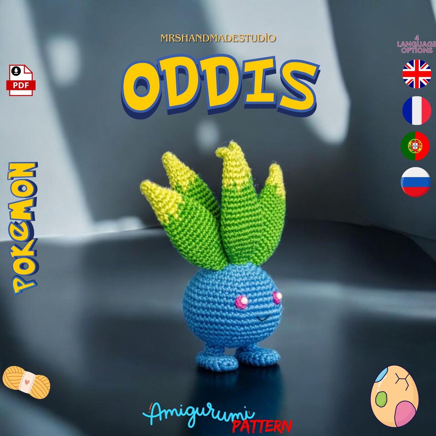 Crochet Oddis Amigurumi Pattern PDF | Cute Pokémon DIY Craft, Instant Download, Easy Instructions, Handmade Toy Pattern