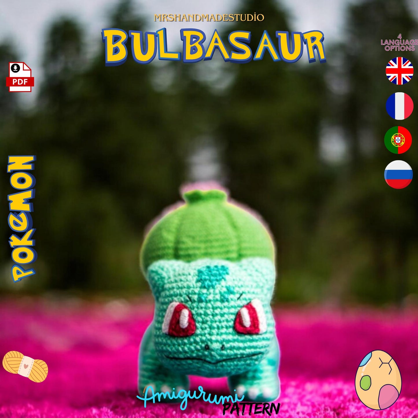 Crochet Bulbasaur(Pokémon) Amigurumi Pattern PDF | Cute Pokémon DIY Tutorial, Easy to Follow, Handmade Toy Guide