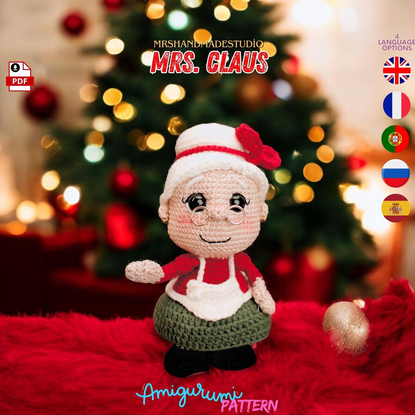 Crochet Mrs. Claus Amigurumi Pattern PDF - 5 Languages, Holiday Crochet Project, Festive Gift Idea, DIY Christmas Decor