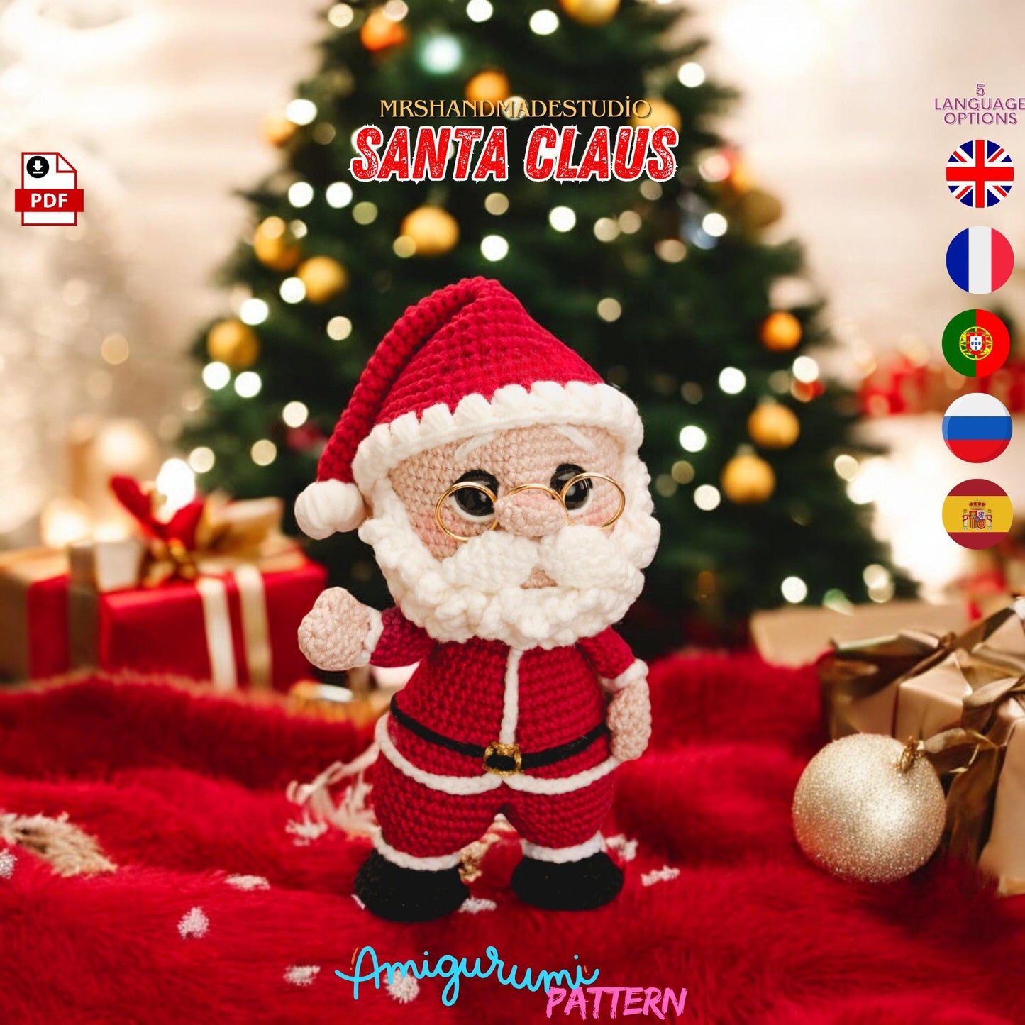 Santa Claus Crochet Amigurumi Pattern PDF - 5 Languages