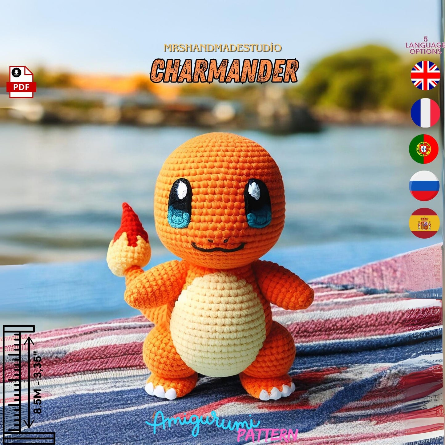 Crochet Charmander (POKEMON) Amigurumi Pattern PDF | 5 Language