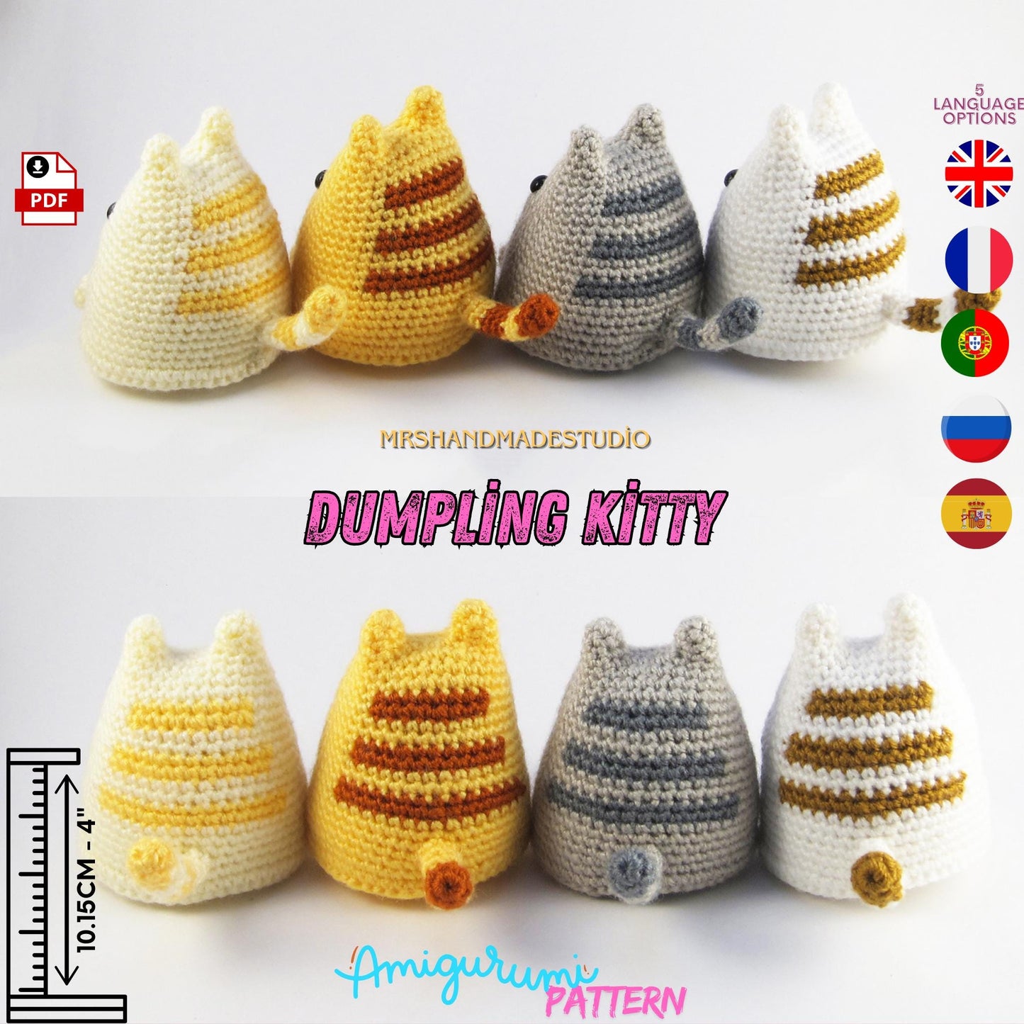 Crochet Dumpling Kitty Amigurumi Pattern PDF | 5 Languages Cute & Easy Crochet Project for Cat Lovers, Instant Download Doll Making