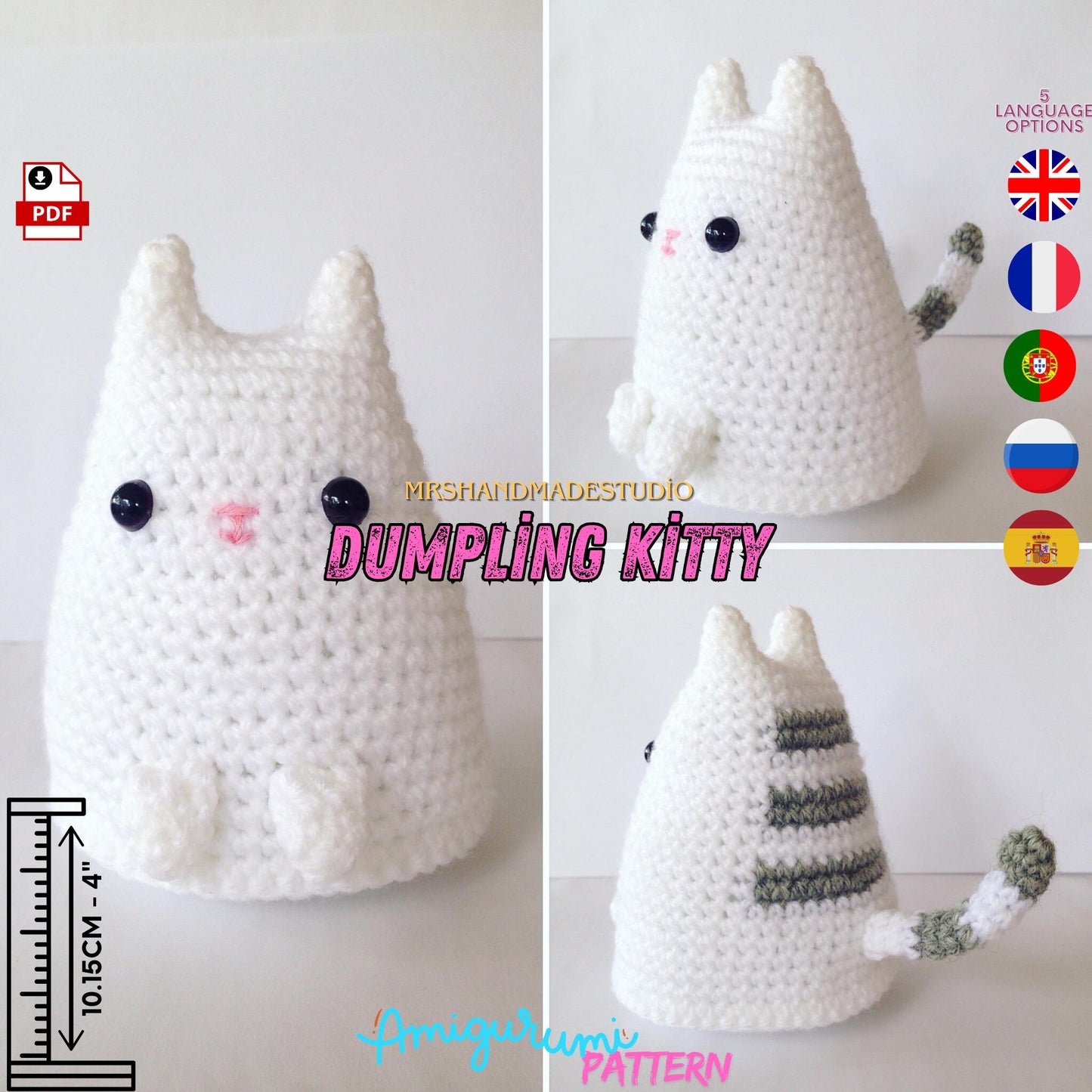 Crochet Dumpling Kitty Amigurumi Pattern PDF | 5 Languages Cute & Easy Crochet Project for Cat Lovers, Instant Download Doll Making