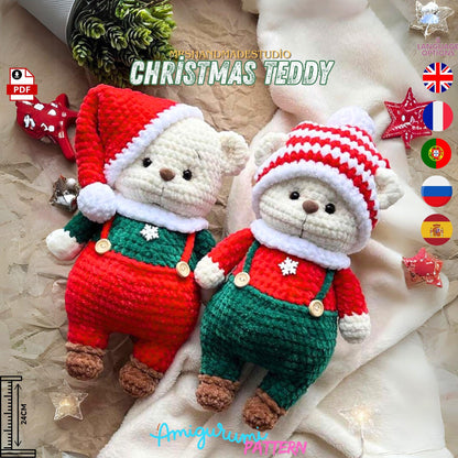 Crochet Christmas Teddy Amigurumi Pattern PDF - 5 Languages