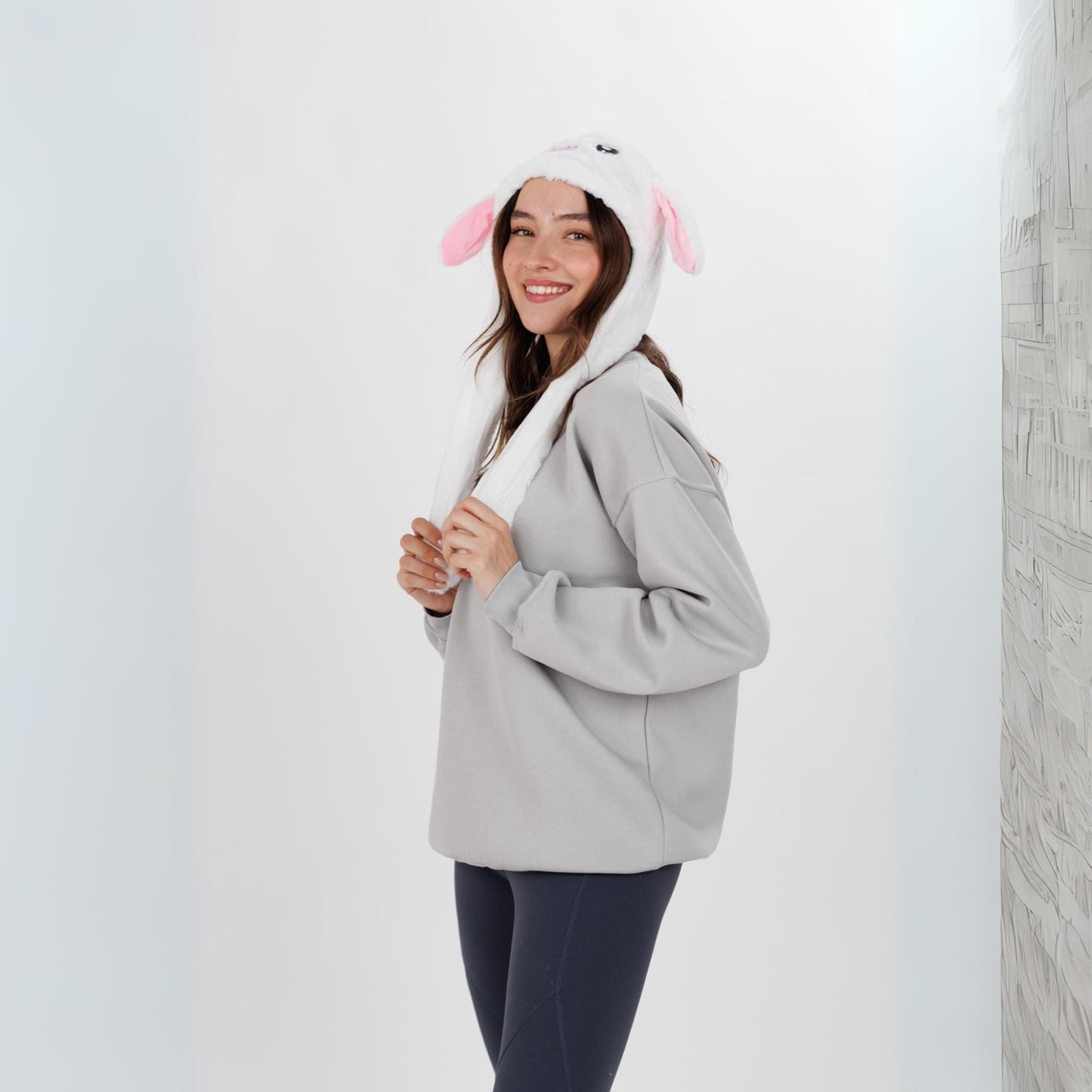 Rabbit Hat Beanie Cap with LED Ears - Moving White Beanie, Cute Winter Accessory, Free Shipping 55 x 17 cm