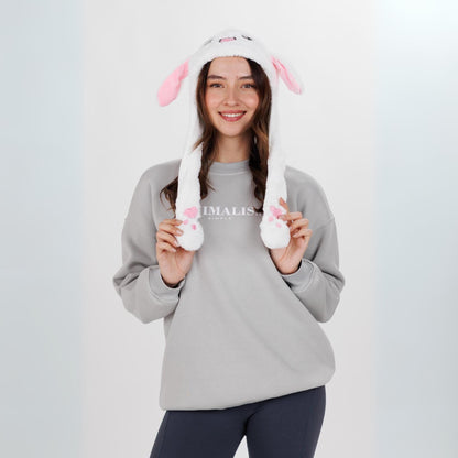 Rabbit Hat Beanie Cap with LED Ears - Moving White Beanie, Cute Winter Accessory, Free Shipping 55 x 17 cm